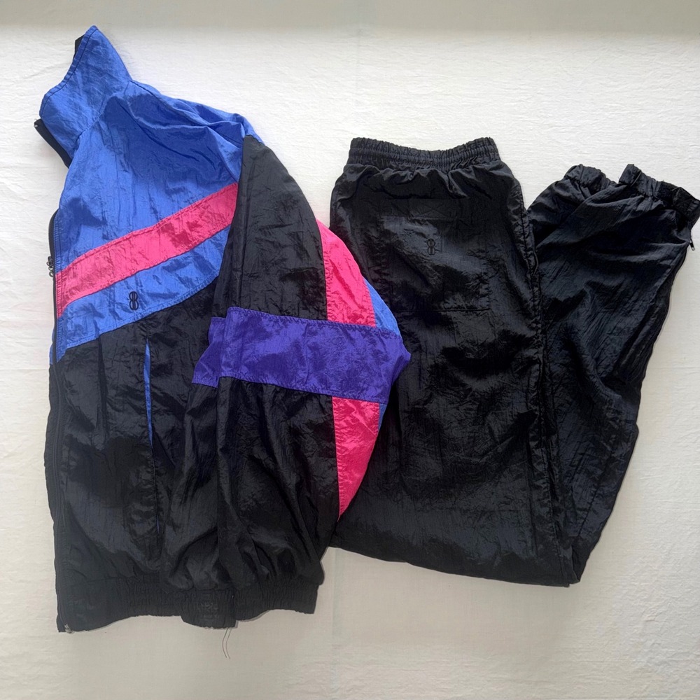 Vintage Bill Blass Mens M Tracksuit Windbreaker Pants 90s Colorblock Nylon Set